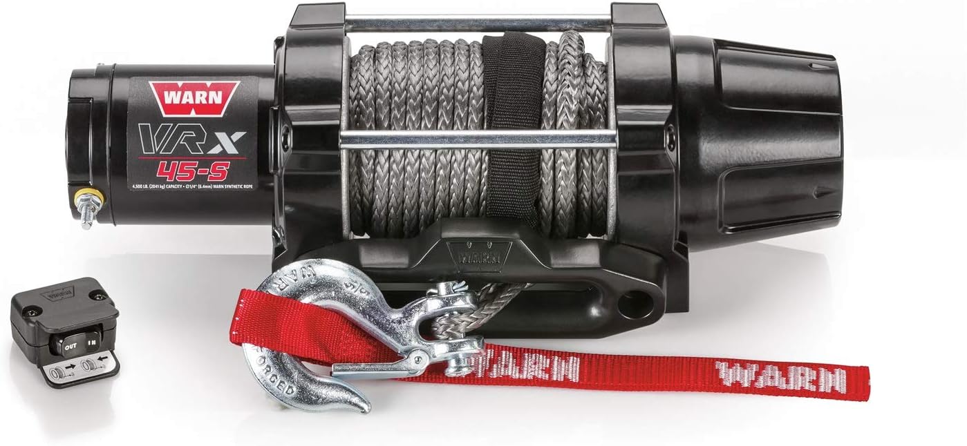 WARN 101040 VRX 45-S Powersports Winch with Handlebar Mounted Switch and Synthetic Rope: 1/4" Diameter x 50' Length, 2.25 Ton (4,500 lb) Capacity