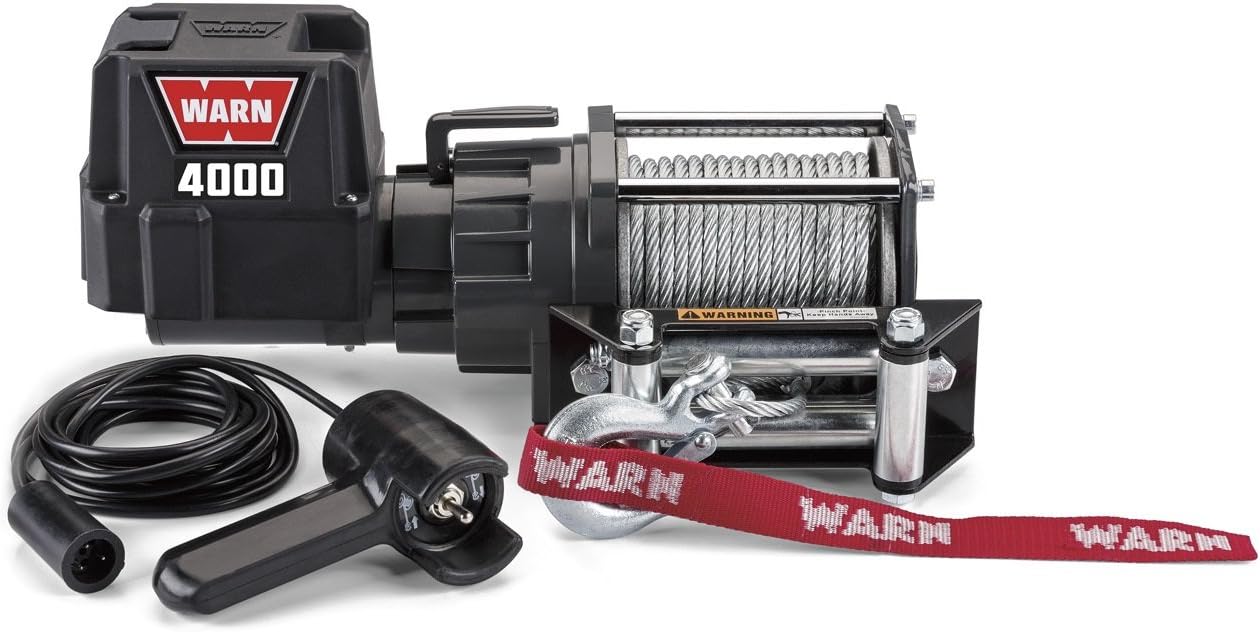 WARN 94000 4000 DC Series 12V Electric Winch with Steel Cable Rope (4,000 lb capacity)