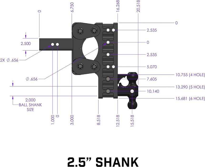 GEN-Y GH-1125 The BOSS Torsion-Flex Adjustable 7.5" Drop Hitch with GH-051 Dual-Ball, GH-032 Pintle Lock for 2.5" Receiver - 16,000 LB Towing Capacity - 1,700 LB Tongue Weight