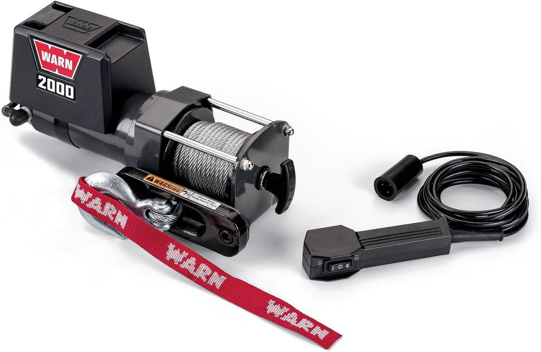 WARN 92000 Vehicle Mounted 2000 Series 12V DC Electric Utility Winch with Steel Cable: 1 Ton (2,000 lb) Pulling Capacity