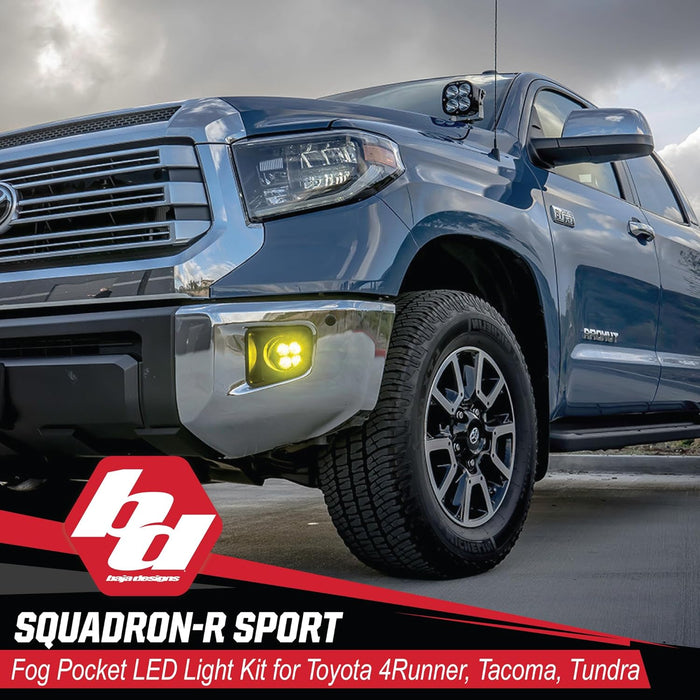 Baja Designs 447115 LED Fog Light Kit Squadron-R Sport Fog Pocket Kit | 2010-2021 4Runner | 2012-2021 Tacoma | 2014-2021 Tundra (Wide Cornering; Amber)