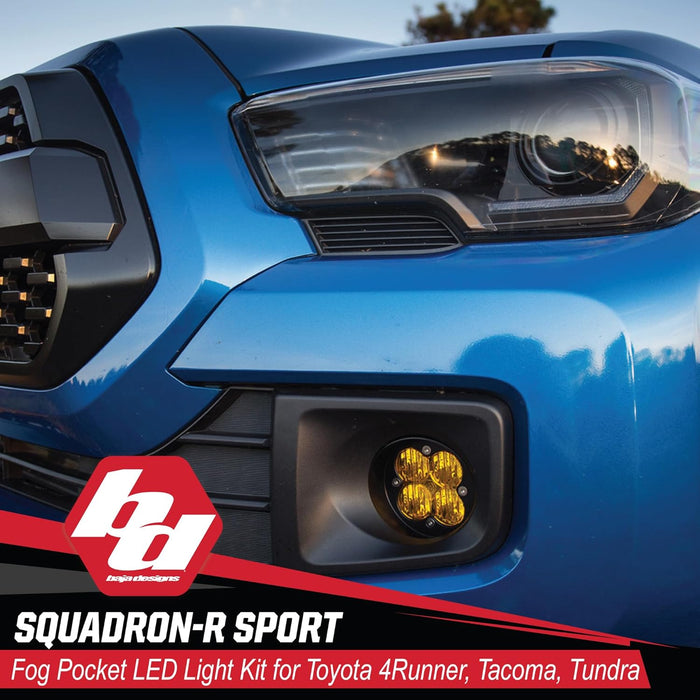 Baja Designs 447115 LED Fog Light Kit Squadron-R Sport Fog Pocket Kit | 2010-2021 4Runner | 2012-2021 Tacoma | 2014-2021 Tundra (Wide Cornering; Amber)