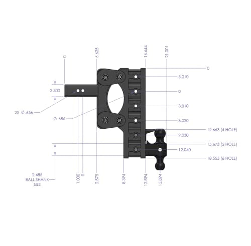 GEN-Y GH-1324 The BOSS Torsion-Flex Adjustable 6" Drop Hitch with GH-061 Dual-Ball, GH-062 Pintle Lock for 2.5" Receiver - 21,000 LB Towing Capacity - 2,400 LB Tongue Weight