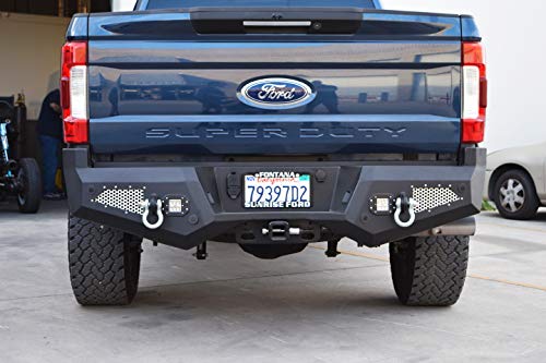 Steel Rear Bumper for 2017-2021 Ford F-250 & F-350 | Includes 2 Flush Mount LED Cube Lights | Retains Access to Spare Tire | 2 Shackle Recovery Points | DV8 Offroad