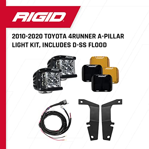 Rigid Industries – A-Pillar Light Kit, Fits the 2010-2020 Toyota 4Runner (2 A-Pillar Mounting Brackets, 2 D-SS PRO Series Flood Lights, 2 Black Light Covers, 2 Amber Light Covers, 1 Wiring Harness)