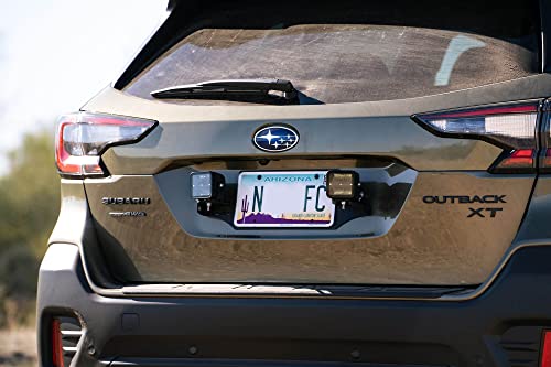 License Plate Bracket with Dual Pod Light Mounts for Subaru Crosstrek, Outback, Forester & Other SUVs | Front or Rear Bumper Compatible | Mounts to Existing License Plate Location | DV8 Offroad