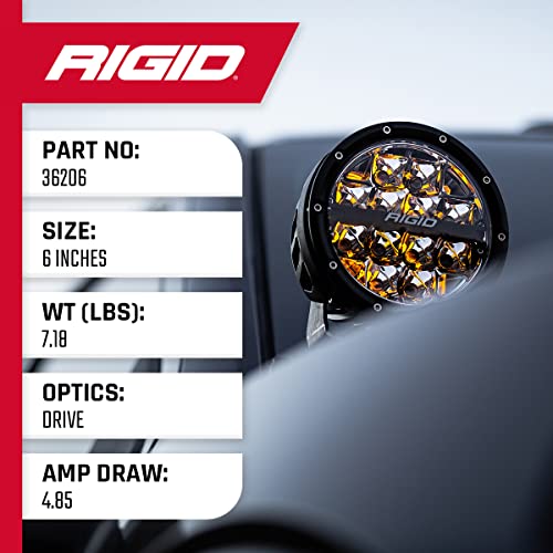 Rigid 36206 (360-Series) 6" LED Off-Road Spot Beam w/Amber Backlight