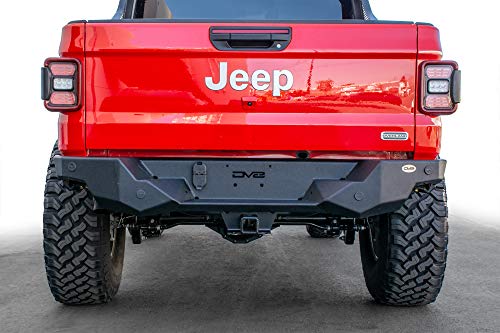 DV8 Offroad | RBGL-04 | Rear Bumper for 2020-22 Gladiator JT | High Clearance Edges | Cube LED Light Mounts | Works with Factory Hitch | Includes License Plate Lights | Accommodates Factory Sensors