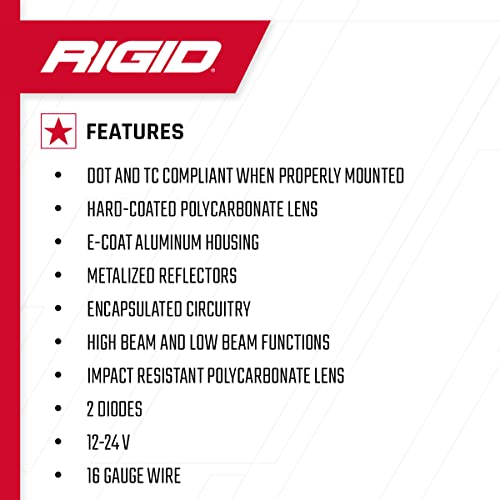 Rigid Industries 55001 7" Round Headlight with H13H4 Adaptor, Set of 2