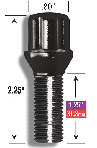 Gorilla Automotive 17020SDBC-20 Black 14mm x 1.50 Thread Size Chrome Finish Small Diameter Lug Bolt, (Set of 20)