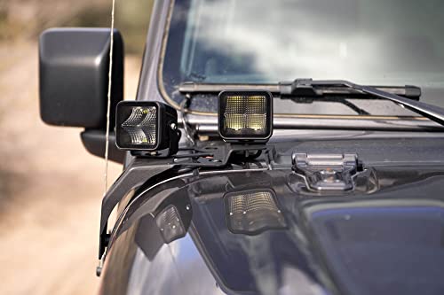 A-Pillar Dual Pod Light Mounts for 2018-2022 Jeep Wrangler JL & 2020-2022 Gladiator JT | Fits (4) 3-inch Cube Lights | DV8 Offroad | Low Profile | Black Powder Coat Finish | Pair