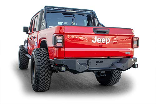 DV8 Offroad | RBGL-04 | Rear Bumper for 2020-22 Gladiator JT | High Clearance Edges | Cube LED Light Mounts | Works with Factory Hitch | Includes License Plate Lights | Accommodates Factory Sensors