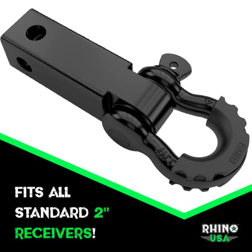 Rhino USA Shackle Hitch Receiver (Fits 2" Receivers) Best Towing Accessories for Trucks, Jeep, Toyota & More - Connect Your Rhino Tow Strap for Vehicle Recovery, Mounts to 2" Receiver Hitches