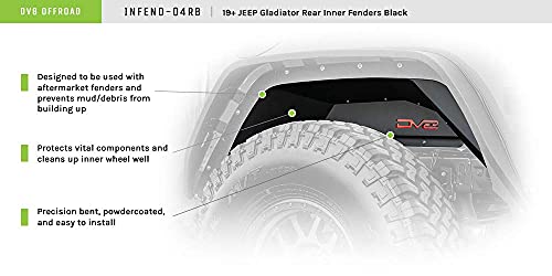 DV8 Offroad | INFEND-04RB | Inner Fender Liner Set fits 2020-Current Gladiator JT | Rear Wheel Wells | Aluminum Construction