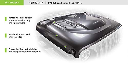 DV8 Offroad | HDMBJL-TA | Hood fits 2018-Current Wrangler JL and 20-Current Gladiator JT | Rubicon Replica Design | Steel Construction | Vented Center | Increased Airflow
