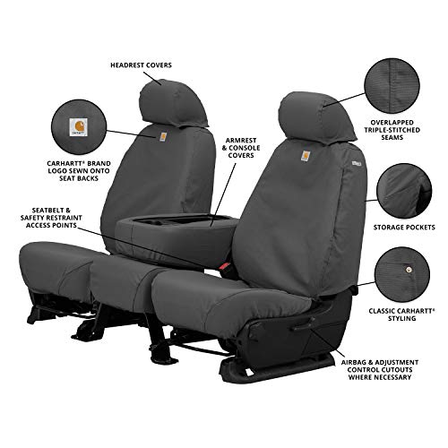 Covercraft - SSC2512CAGY Carhartt SeatSaver Front Row Custom Fit Seat Cover for Select Ford Models - Duck Weave (Gravel)