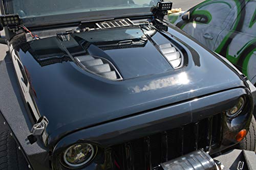 DV8 Offroad | HDMB07-TA | Hood fits 2007-2018 Wrangler JK | 10th Anniversary Replica Design | Steel Construction | Vented Center Cowl | Increased Airflow |