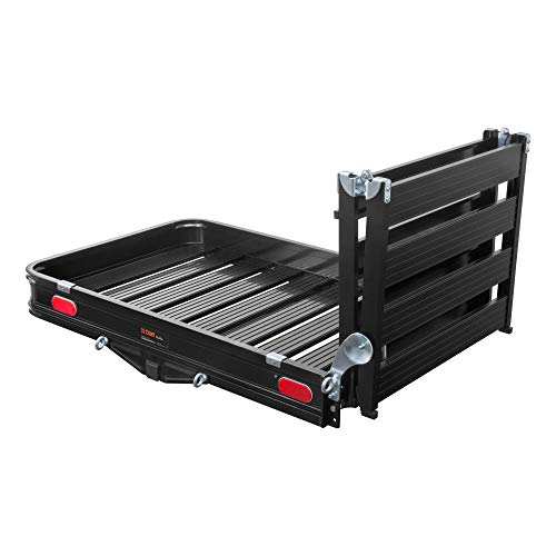 CURT 18112 50 x 30-1/2-Inch Black Aluminum Hitch Cargo Carrier with Ramp, 2-in Folding Shank