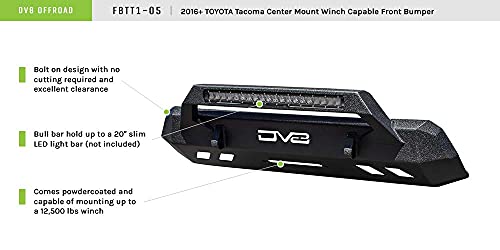 Center Mount Front Bumper for 2016-2023 Toyota Tacoma | No Cutting Required | Winch Mount Included | Integrated Bull Bar | Welded Light Tabs | Optional Light Hoop 20" Slim LED Light Bar | DV8 Offroad