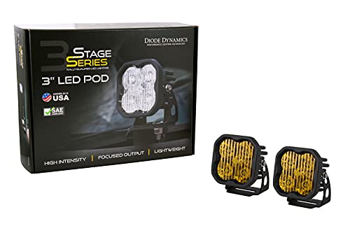 Diode Dynamics Stage Series 3in SAE Yellow Pro LED Pod (Pair), Combo Pro