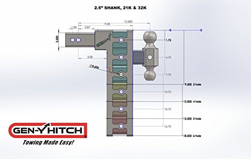 GEN-Y GH-623 MEGA-Duty Adjustable 6" Drop Hitch with GH-061 Dual-Ball, GH-062 Pintle Lock for 2.5" Receiver - 21,000 LB Towing Capacity - 3,000 LB Tongue Weight