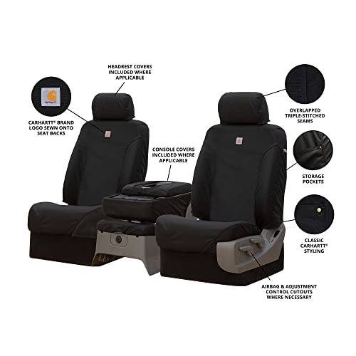 Covercraft Carhartt Super Dux SeatSaver Custom Seat Covers | SSC3475COBK | 1st Row 40/20/40 Bench Seat | Compatible with Select Chevrolet Silverado/GMC Sierra 1500/2500/3500 Models | Black