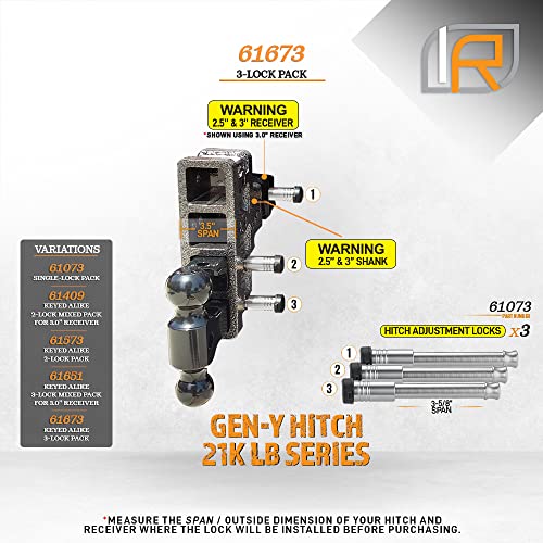 InfiniteRule Security 61673 | 3 Pack, Keyed Alike, Hitch Locks (Fits: 3" Receiver | Gen-Y Hitch - 21K LB Series | Gen-Y Hitch - Auto Latch Gooseneck Coupler Lock)