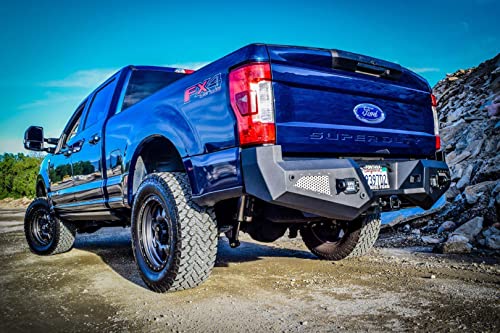 Steel Rear Bumper for 2017-2021 Ford F-250 & F-350 | Includes 2 Flush Mount LED Cube Lights | Retains Access to Spare Tire | 2 Shackle Recovery Points | DV8 Offroad