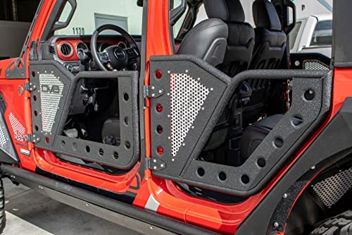 DV8 Offroad | RDJL-01R | Rock Doors for Wrangler JL & Gladiator JT| Tubular Design | Anti Rattle Stopper | Aluminum Mesh Inserts | Black Textured Finish | Rear Door Set