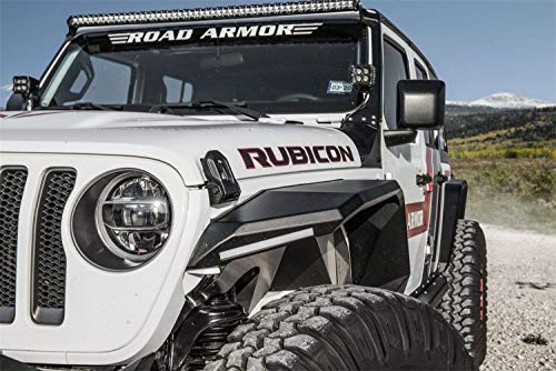 Road Armor Stealth Front Fender Flare Jl Body Armor with Switchback Led Drl - Texture Black 2018-2020 Jeep Jlrubicon Jlsport Jlsahara Jtsport Jtoverland Jtrubicon