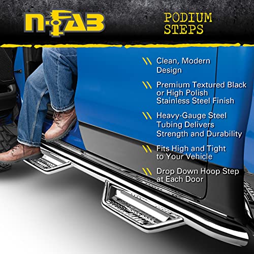 N-Fab Podium LG Steps | Textured Black, Cab Length | HPC1980CC-TX | Fits 2019-2023 Chevrolet/GMC 1500, 2020-2021 2500 / 3500 (Next Generation) Crew Cab All Beds, SRW/DRW Gas/Diesel