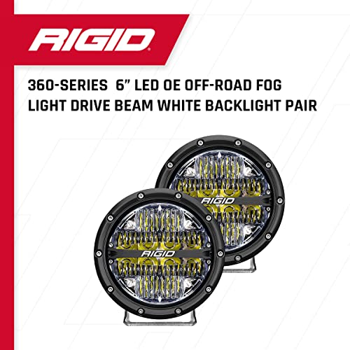 Rigid Industries 36204 | 360-Series LED Off-Road Light 6-inch Drive Beam for Moderate Speed 20-50 MPH Plus White Backlight Pair