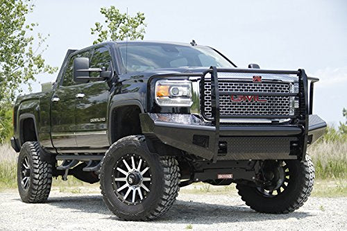 Fab Fours GM11-S2860-1 Black Steel Front Ranch Bumper 2 Stage Black Powder Coated w/Full Grill Guard Incl. Light Cut-Outs Black Steel Front Ranch Bumper