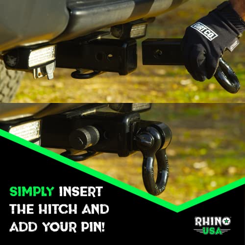 Rhino USA Shackle Hitch Receiver (Fits 2" Receivers) Best Towing Accessories for Trucks, Jeep, Toyota & More - Connect Your Rhino Tow Strap for Vehicle Recovery, Mounts to 2" Receiver Hitches