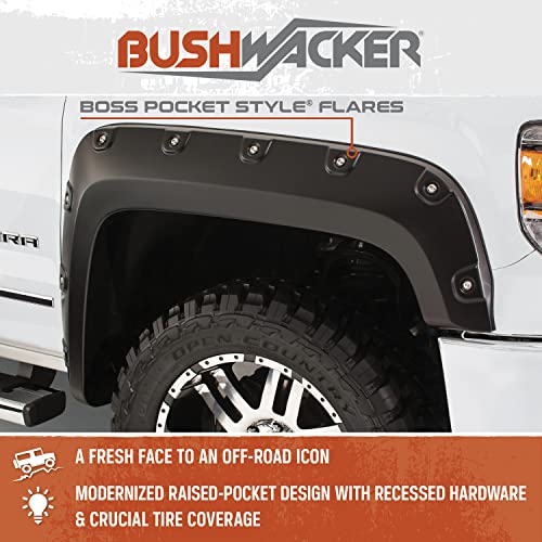 Bushwacker Boss Pocket/Rivet Style Front & Rear Fender Flares | 4-Piece Set, Black, Smooth Finish | 40940-02 | Fits 2007-2013 GMC Sierra 1500 w/ 5.8' Bed