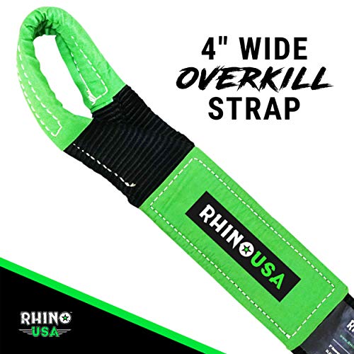 Rhino USA Recovery Tow Strap (4" x 30') Lab Tested 40,320lb Break Strength, Premium Draw String Bag Included, Triple Reinforced Loop Straps to Ensure Peace of Mind - Emergency Off Road Towing Rope