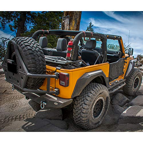 Spare Tire Carrier for 2007-2018 Jeep Wrangler JK | Mounts to Body | Mounts Up to 42" Spare Tire | Works with Any Rear Bumper | Fits Any Bolt Pattern Wheel | Drilling Required | DV8 Offroad