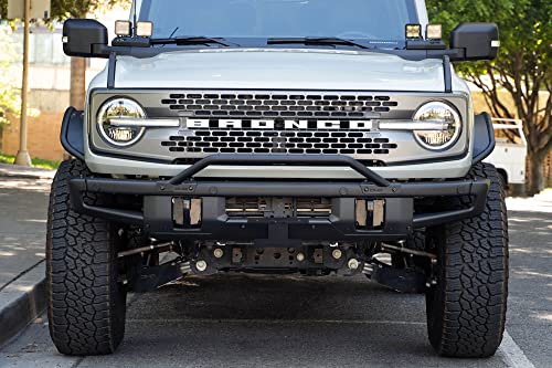 License Plate Relocation Bracket for 2021-2023 Ford Bronco | OEM Steel Front Bumper | Lower Center Mount | Keeps Grille Open | Quick & Easy Installation | DV8 Offroad