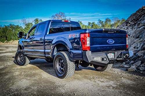 Steel Rear Bumper for 2017-2021 Ford F-250 & F-350 | Includes 2 Flush Mount LED Cube Lights | Retains Access to Spare Tire | 2 Shackle Recovery Points | DV8 Offroad