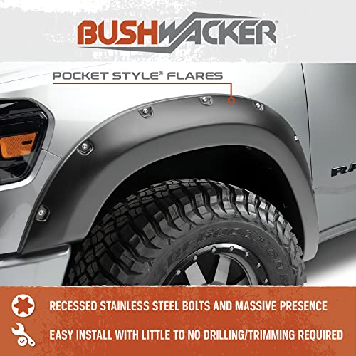 Bushwacker Pocket/Rivet Style Front & Rear Fender Flares | 4-Piece Set, Black, Smooth Finish | 50930-02 | Fits 2019-2022 Ram 2500/3500, (Excludes Dually)