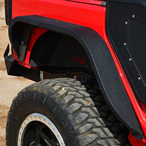 DV8 Offroad | FENDB-06 | Fender Flare Set fits 2007-2018 Wrangler JK | Steel Construction | Flat Top Design | Slim Width | Complete Set of 4