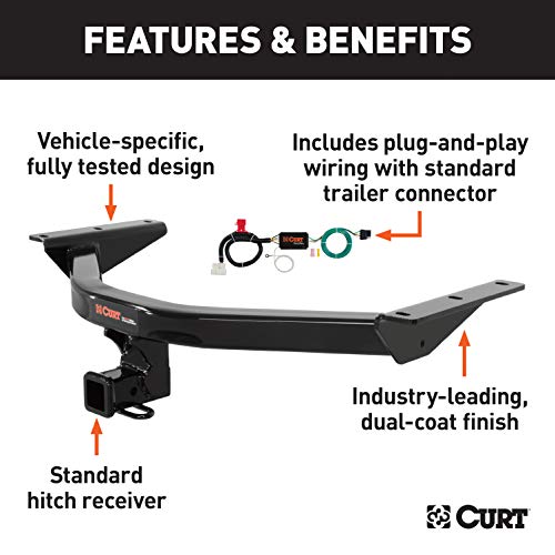 CURT 99310 Class 3 Trailer Hitch, 2-Inch Receiver, 4-Pin Wiring Harness, Select Honda Pilot