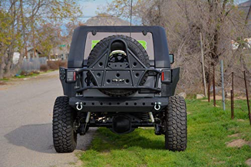 Spare Tire Carrier for 2007-2018 Jeep Wrangler JK | Mounts to Body | Mounts Up to 42" Spare Tire | Works with Any Rear Bumper | Fits Any Bolt Pattern Wheel | Drilling Required | DV8 Offroad