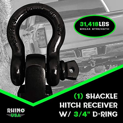 Rhino USA Shackle Hitch Receiver (Fits 2" Receivers) Best Towing Accessories for Trucks, Jeep, Toyota & More - Connect Your Rhino Tow Strap for Vehicle Recovery, Mounts to 2" Receiver Hitches