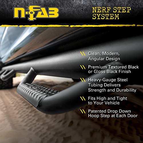 N-Fab Nerf Steps | Textured Black, Wheel-to-Wheel | J1980T | Fits 2020-2023 Jeep Gladiator (JT) 4 Door All Beds, SRW Gas