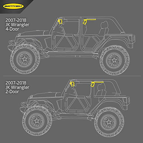 Smittybilt 76932 Aluminum Grab Handles for 2007-2018 Jeep JK 2/4-Door, Black, Rear Pair