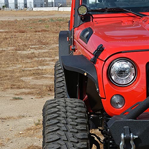 DV8 Offroad | FENDB-06 | Fender Flare Set fits 2007-2018 Wrangler JK | Steel Construction | Flat Top Design | Slim Width | Complete Set of 4