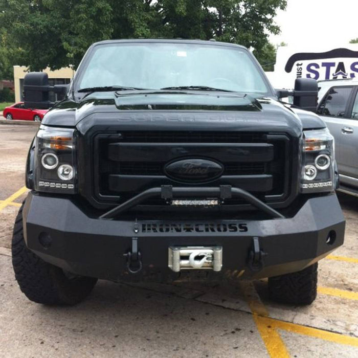 Iron Cross 22-425-11 Winch Front Bumper w/ Push Bar for Ford F250/F350/F450 2011-2016 - Gloss Black