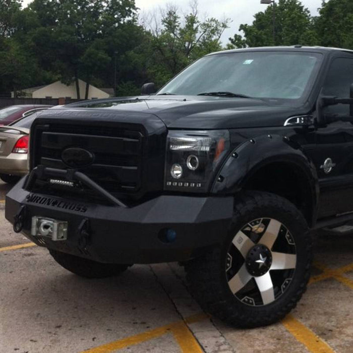 Iron Cross 22-425-11 Winch Front Bumper w/ Push Bar for Ford F250/F350/F450 2011-2016 - Gloss Black