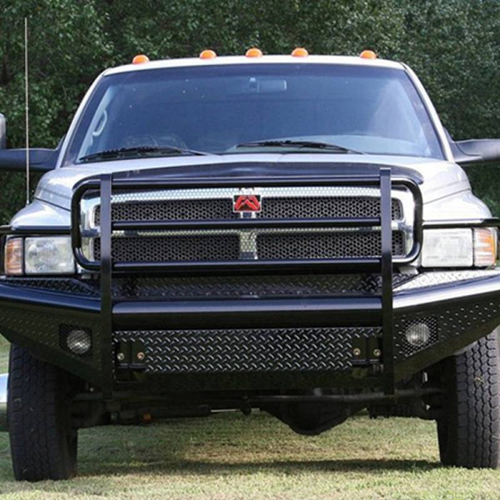 Fab Fours DR94-S1560-1 Black Steel Front Bumper w/ Full Grille Guard for Dodge Ram 2500 HD/3500 HD/4500 HD/5500 HD 1994-2002